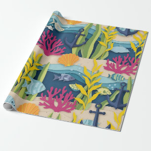 Papel De Regalo Patrón de Acuarela Náutica Retro (10)
