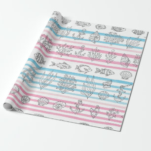 Papel De Regalo Patrón de Acuarela Náutica Retro (12)