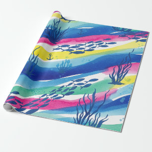 Papel De Regalo Patrón de Acuarela Náutica Retro (3)