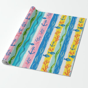 Papel De Regalo Patrón de Acuarela Náutica Retro (4)