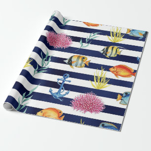 Papel De Regalo Patrón de Acuarela Náutica Retro (8)