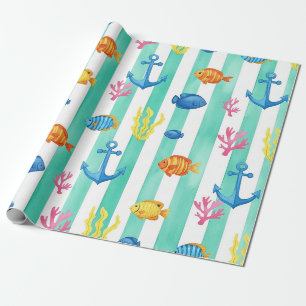 Papel De Regalo Patrón de Acuarela Náutica Retro (9)