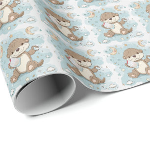 Papel De Regalo Patrón de acuarela Otter Cute Baby Pastel