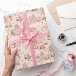 Papel De Regalo Patrón de acuarela para boda en catedral en rosa r