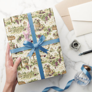 Papel De Regalo Patrón de Acuarela para Boda en Viñedo