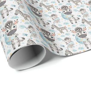 Papel De Regalo Patrón de Acuarela Pastel de Cebra Bebé Lindo
