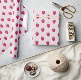 Papel De Regalo Patrón de Acuarela Pintado a Mano de Frambuesas