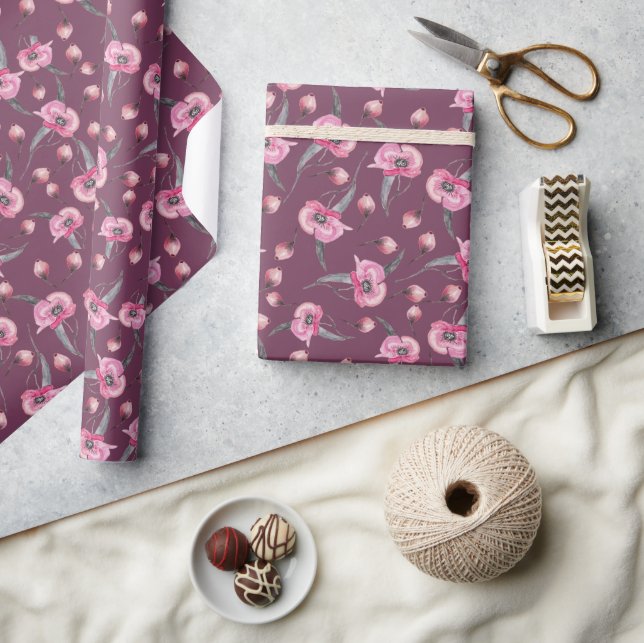 Papel De Regalo Patrón de acuarela rosa morado (Artesanía)
