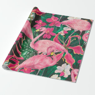 Papel De Regalo Patrón de acuarela sin fisuras con flamingo