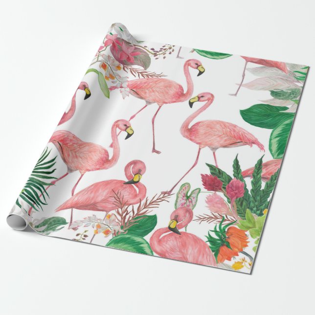 Papel De Regalo Patrón de acuarela sin fisuras con flamingo (Desenrollado)