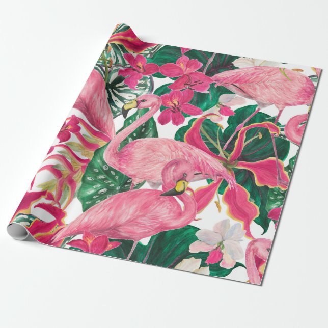 Papel De Regalo Patrón de acuarela sin fisuras con flamingo (Desenrollado)