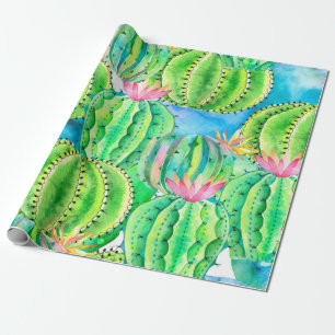 Papel De Regalo Patrón de acuarela sin foco de cactus. Sumario flo