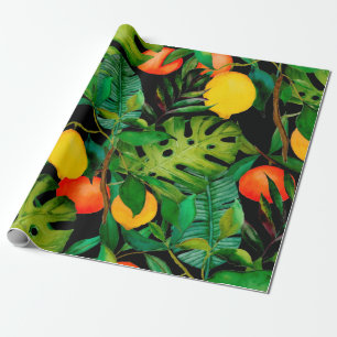 Papel De Regalo Patrón de acuarela transparente con hojas tropical