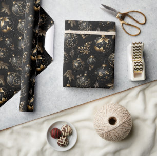 Papel De Regalo Patrón de adorno de Navidad de lujo en oro negro