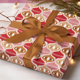 Papel De Regalo Patrón de Adorno Navideño Rojo Retro Rosa Dorado