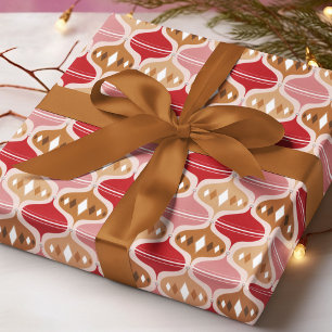 Papel De Regalo Patrón de Adorno Navideño Rojo Retro Rosa Dorado