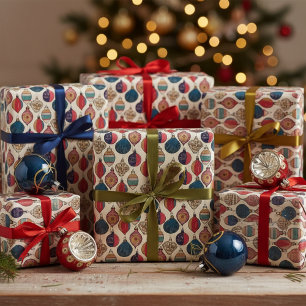 Papel De Regalo Patrón de adornos navideños marfileños