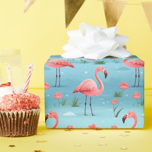 Papel De Regalo Patrón de agua azul Flamingo (Fiesta de cumpleaños )