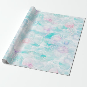 Papel De Regalo Patrón de aguamarinas de acuarela soñadoras (5)