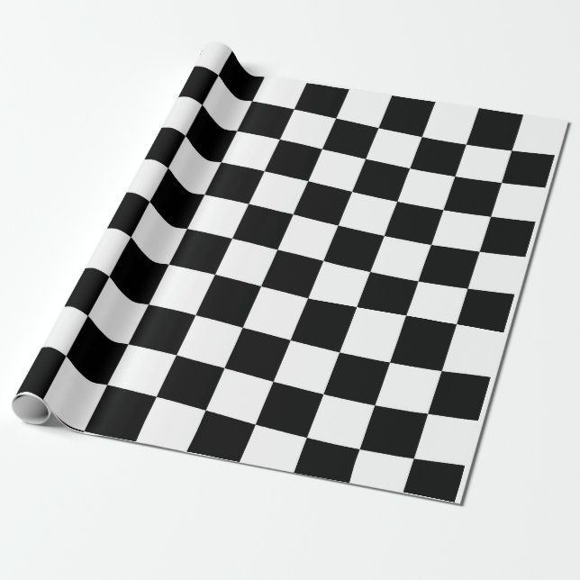 Papel De Regalo Patrón de ajedrez a cuadros negros y blancos (Desenrollado)