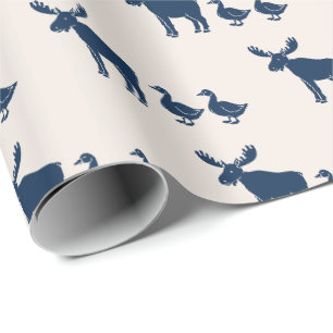 Papel De Regalo Patrón de alces y patos azul marino