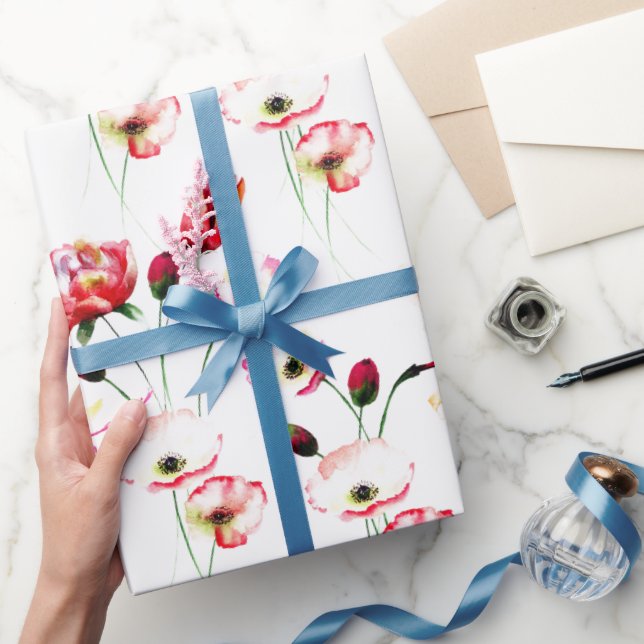Papel De Regalo Patrón de amapola en blanco (Regalar)