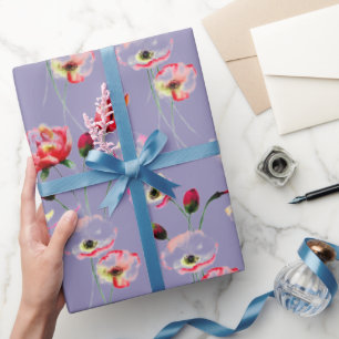 Papel De Regalo Patrón de amapola sobre púrpura