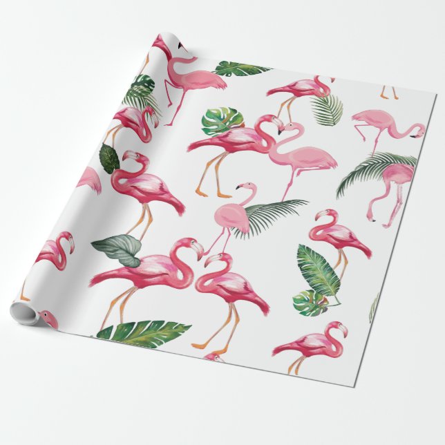Papel De Regalo Patrón de amor de flamencos (Desenrollado)