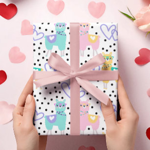 Papel De Regalo Patrón de amor púrpura de Llama Pastel