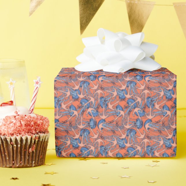 Papel De Regalo Patrón De Ancla Y Jellyfish (Fiesta de cumpleaños )