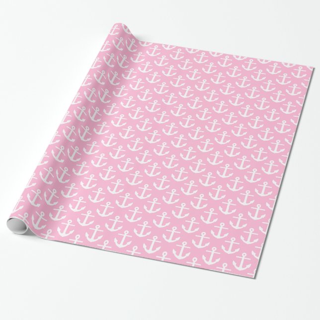 Papel De Regalo Patrón de Anclas Náuticas Blancas Pink Candy Cotto (Desenrollado)