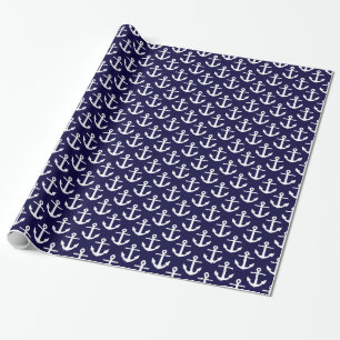 Papel De Regalo Patrón de anclas náuticas blancas y azul marino os