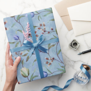 Papel De Regalo Patrón de anémones de tulipanes azules y blancos