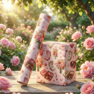 Papel De Regalo Patrón de anillos de diamantes, rosas y cajas de r