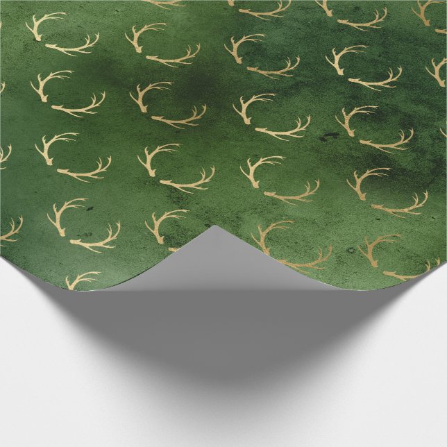 Papel De Regalo Patrón de anillos verdes/dorados de los navidades (Esquina)