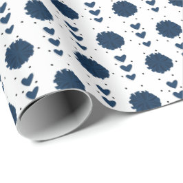 Papel De Regalo Patrón de animador azul marino Pom Poms & Hearts
