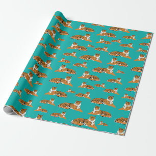 Papel De Regalo Patrón de animal de tigre de jungla naranja verde 