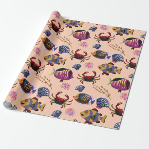 Papel De Regalo Patrón de animales acuáticos vida submarina en e