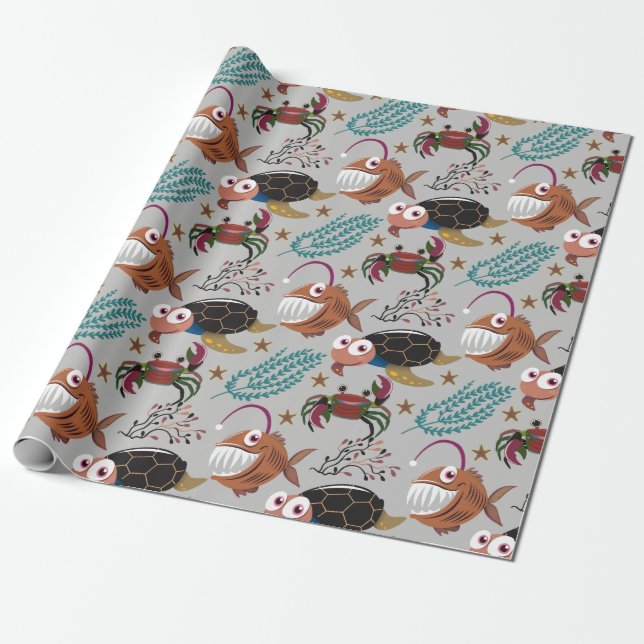 Papel De Regalo Patrón de animales acuáticos | vida submarina en l (Desenrollado)