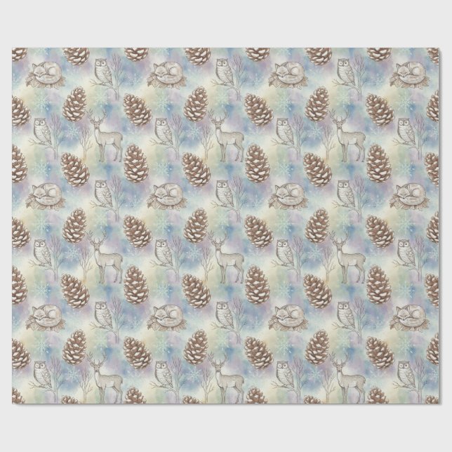 Papel De Regalo Patrón de animales de bosque de invierno (Superficie plana)