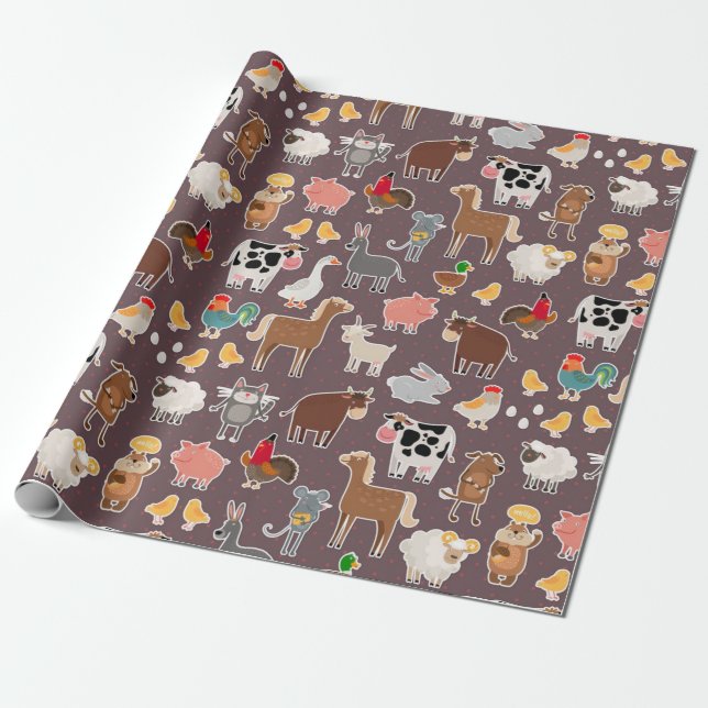 Papel De Regalo Patrón de animales de granja (Desenrollado)