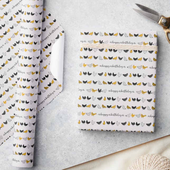 Papel De Regalo Patrón de animales de granja de pollo feliz (happy chicken birthday wrapping paper)