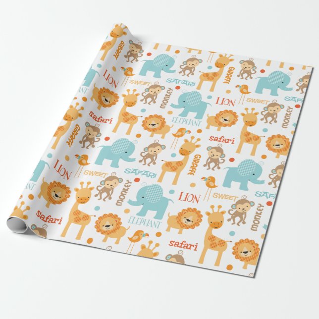 Papel De Regalo Patrón de animales de Safari de la Selva Cuta (Desenrollado)