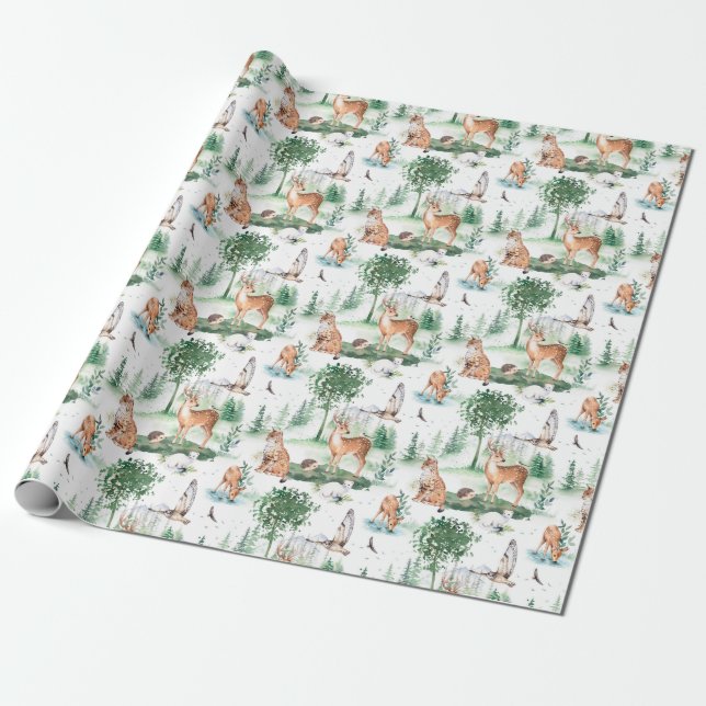 Papel De Regalo Patrón de animales de Woodland Baby (Desenrollado)