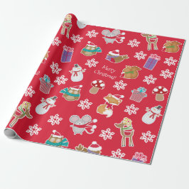 Papel De Regalo Patrón de animales de Woodland Navidad Feliz Rojo