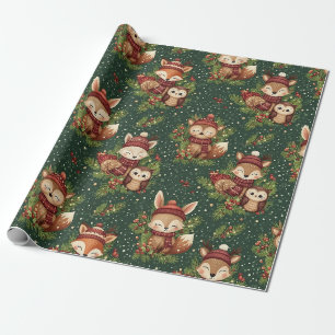 Papel De Regalo Patrón de animales del bosque invernal Cottagecore