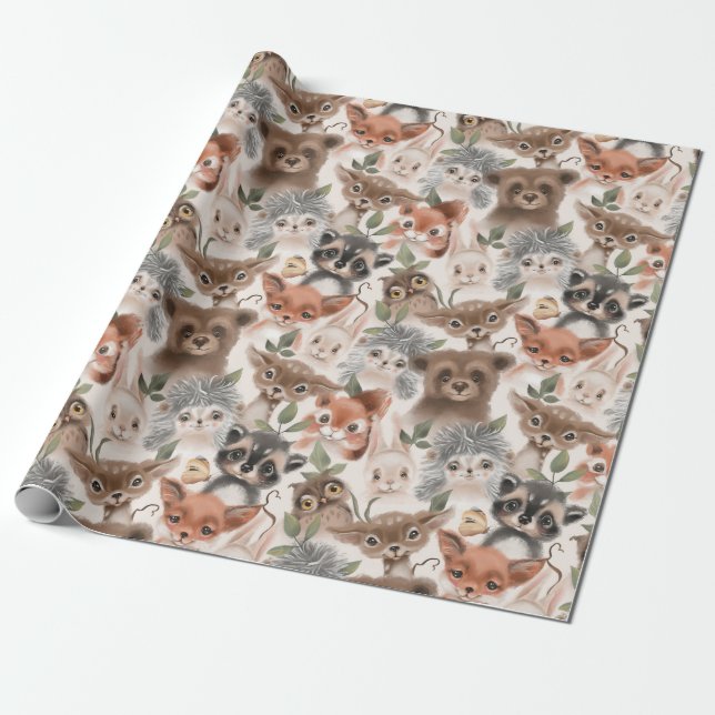 Papel De Regalo Patrón de animales salvajes Fox Deer Hedgehog (Desenrollado)