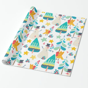 Papel De Regalo Patrón de animales y símbolos de Navidades pequeño