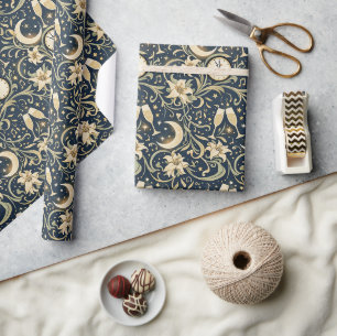 Papel De Regalo Patrón de Año Nuevo Art Nouveau a la luz de la lun