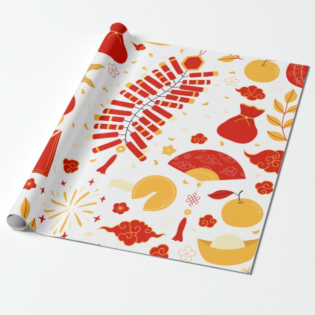 Papel De Regalo Patrón de Año Nuevo Chino festivo (Desenrollado)